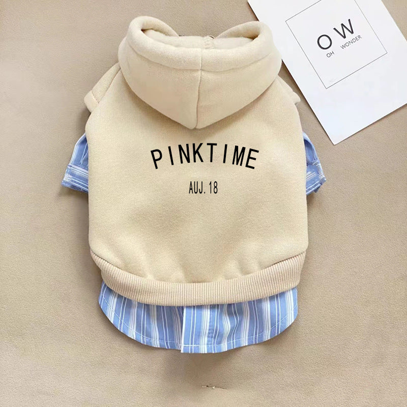 Fashion Dog Warm Hood With Stripe Shirt