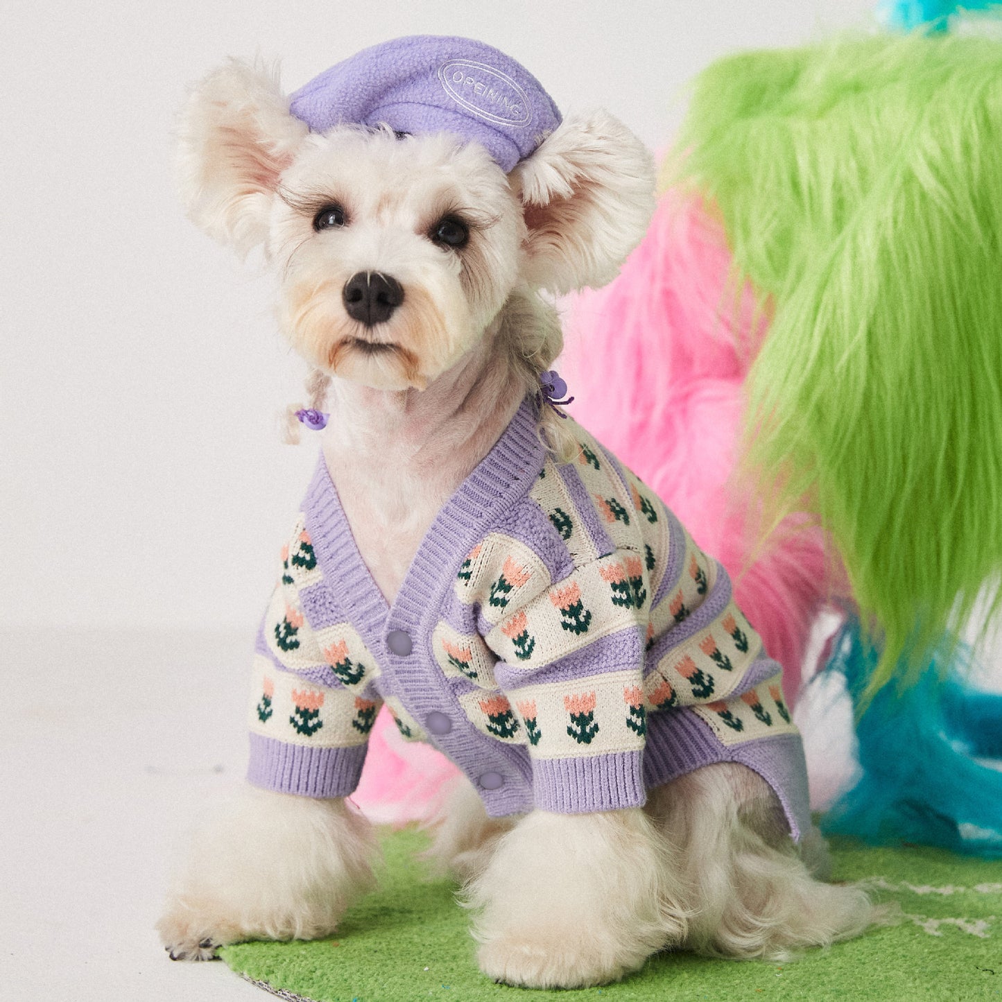 Pet Dog Purple Flower Cardigan Sweater
