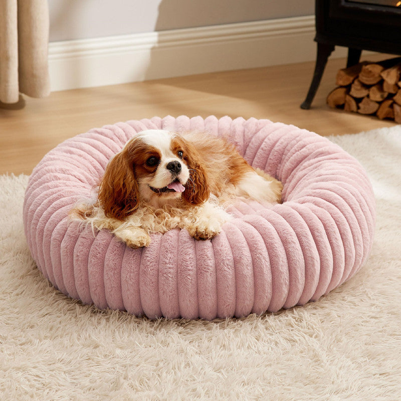Pet Vertical-Stripe Rabbit Fur Plush Dog Bed