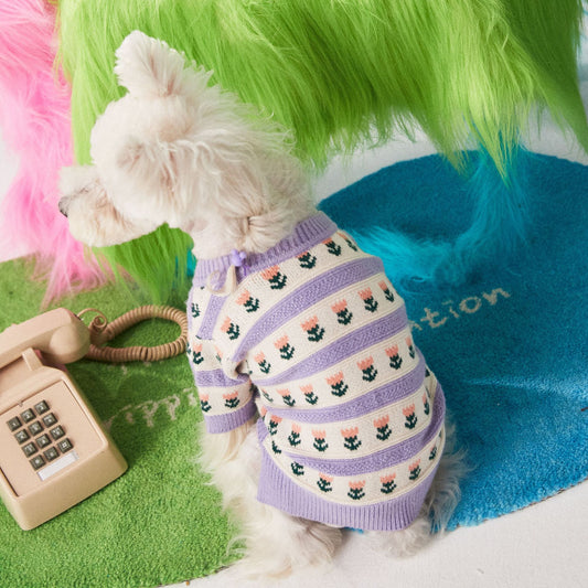 Pet Dog Purple Flower Cardigan Sweater
