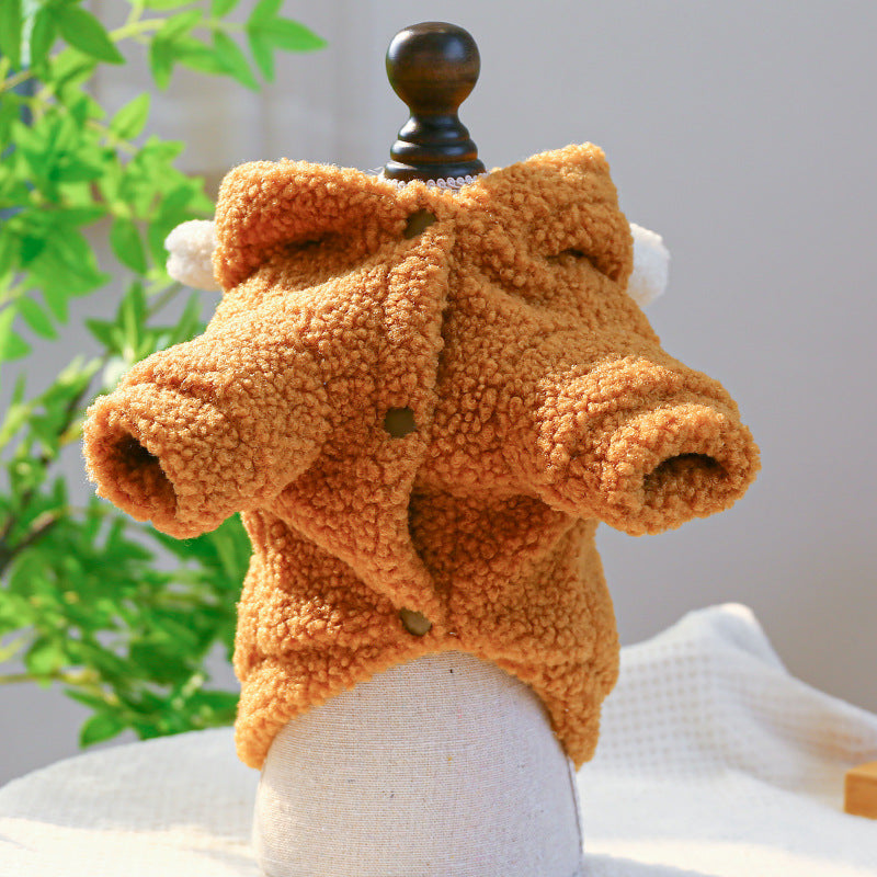 Pet Comfortable Lambswool Round Bear Hoodie