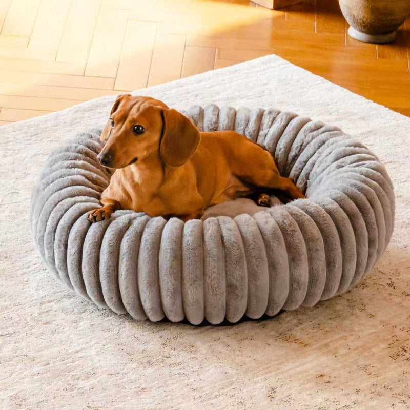 Pet Vertical-Stripe Rabbit Fur Plush Dog Bed