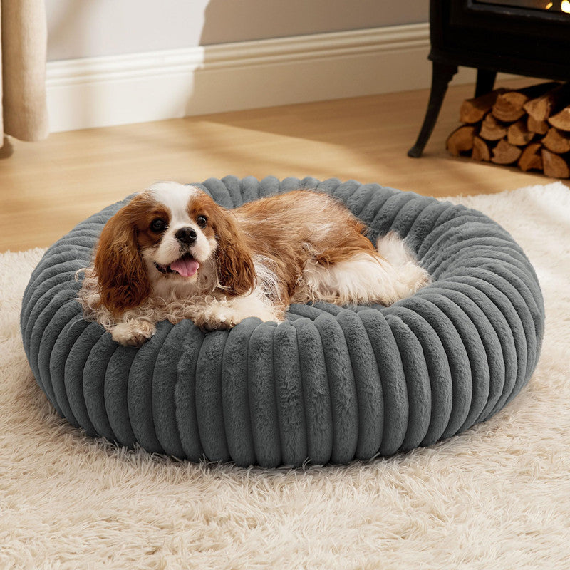 Pet Vertical-Stripe Rabbit Fur Plush Dog Bed