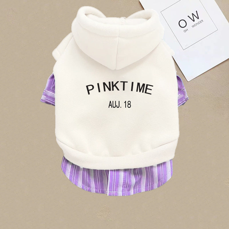 Fashion Dog Warm Hood With Stripe Shirt