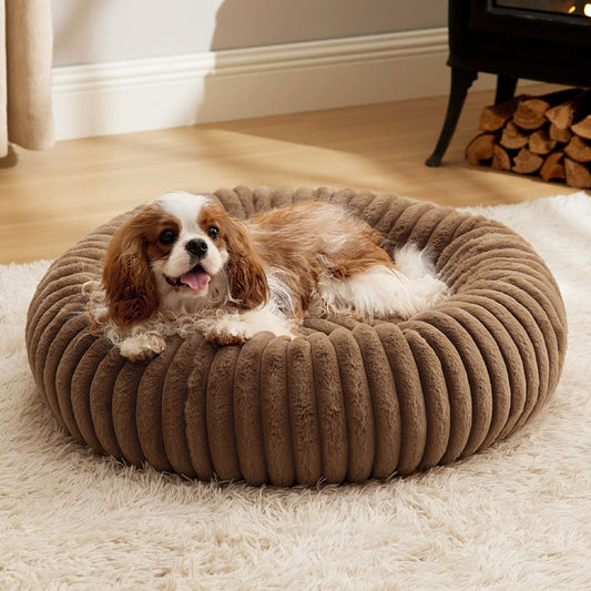 Pet Vertical-Stripe Rabbit Fur Plush Dog Bed