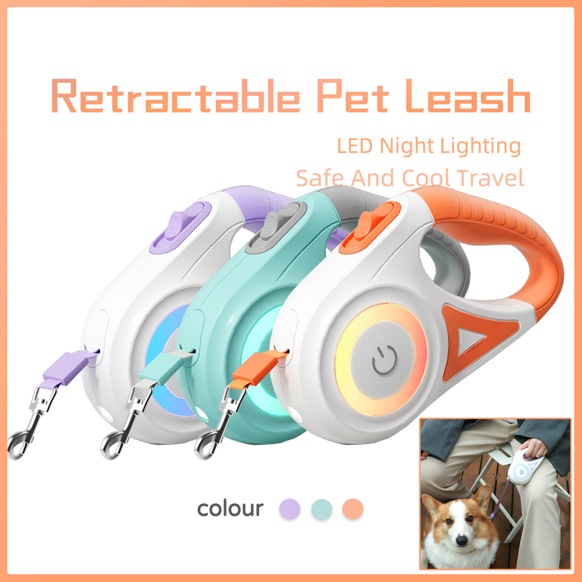Automatic Spotlight Pet Traction Rope For Dog