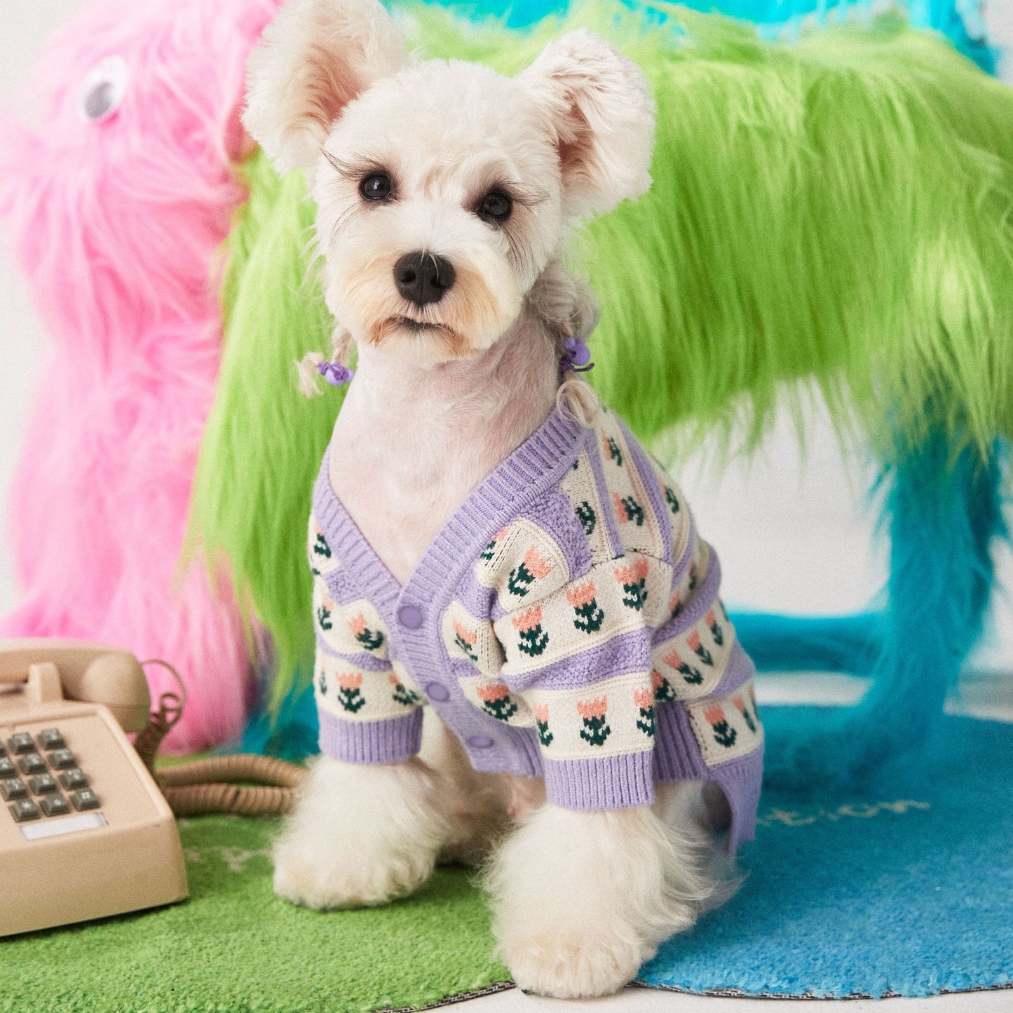 Pet Dog Purple Flower Cardigan Sweater