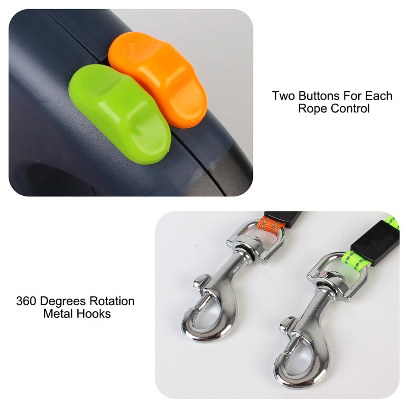 Retractable 360 Swivel Double Leash With Light