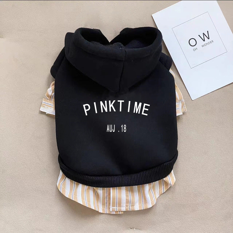 Fashion Dog Warm Hood With Stripe Shirt