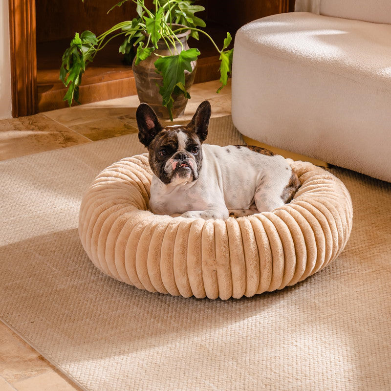 Pet Vertical-Stripe Rabbit Fur Plush Dog Bed