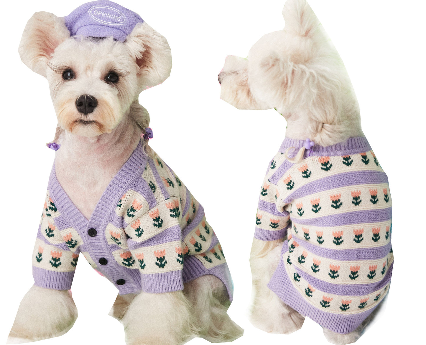 Pet Dog Purple Flower Cardigan Sweater