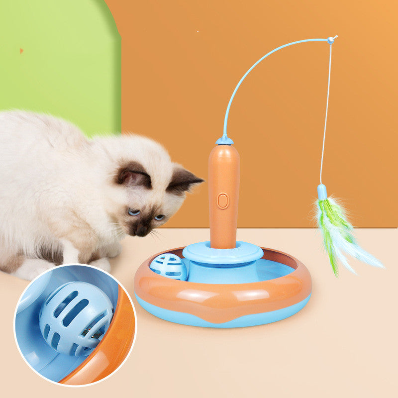 2 In 1 Pet Cat Turntable Toy With Feather For Self-play