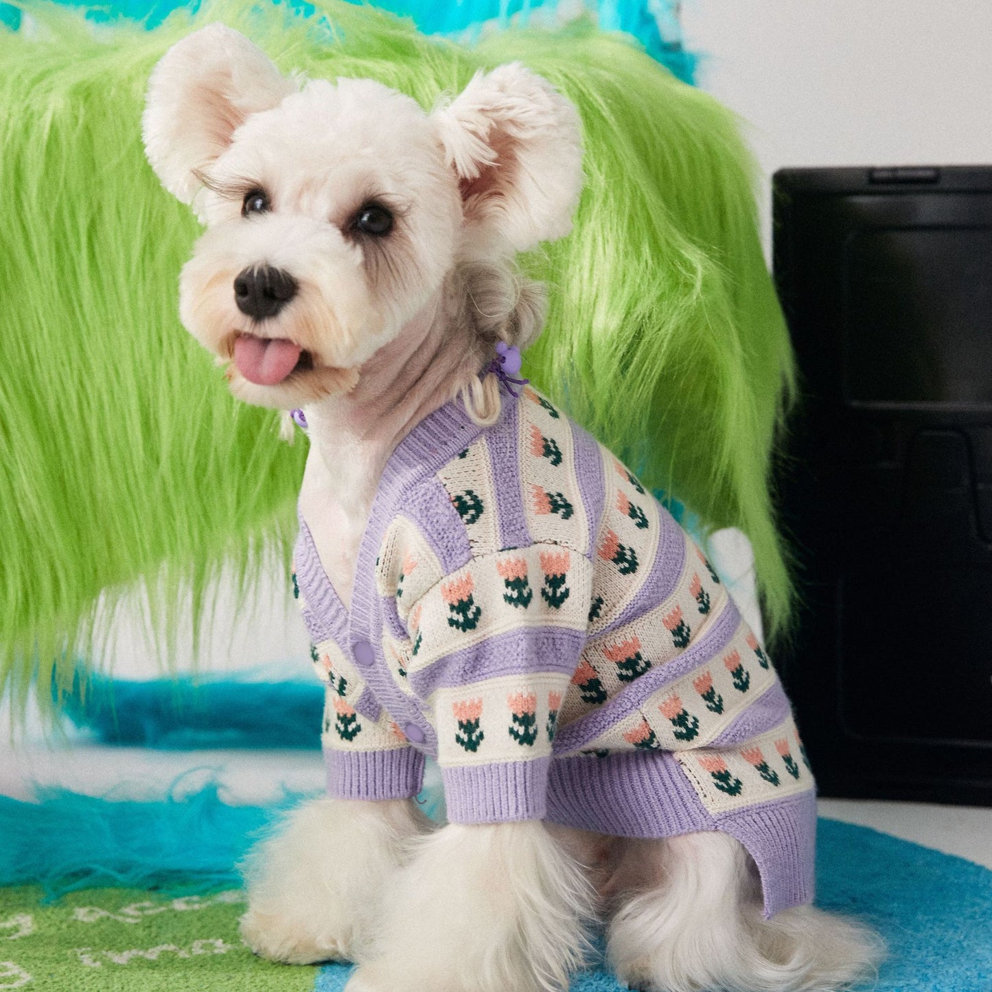 Pet Dog Purple Flower Cardigan Sweater