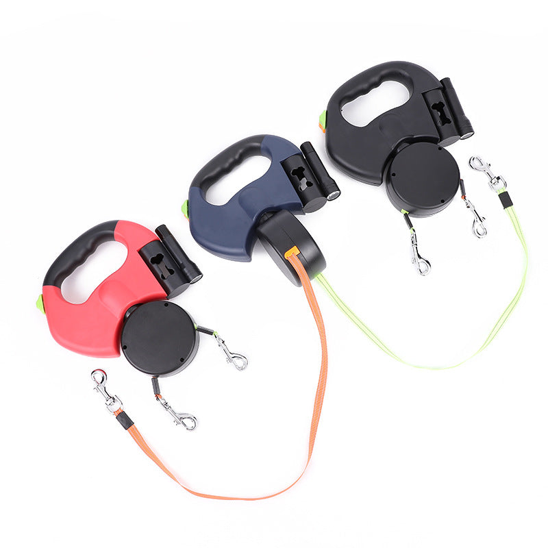 Retractable 360 Swivel Double Leash With Light