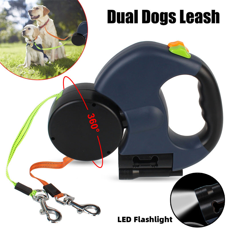 Retractable 360 Swivel Double Leash With Light