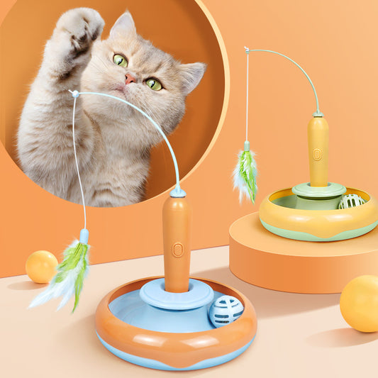 2 In 1 Pet Cat Turntable Toy With Feather For Self-play