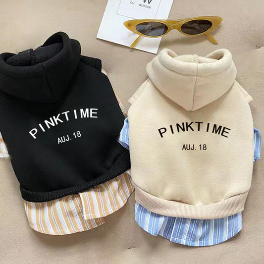 Fashion Dog Warm Hood With Stripe Shirt